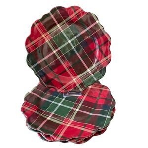Tommy Bahama 11” Melamine Dinner Plates Scalloped Tartan Plaid Holiday 2 SETS